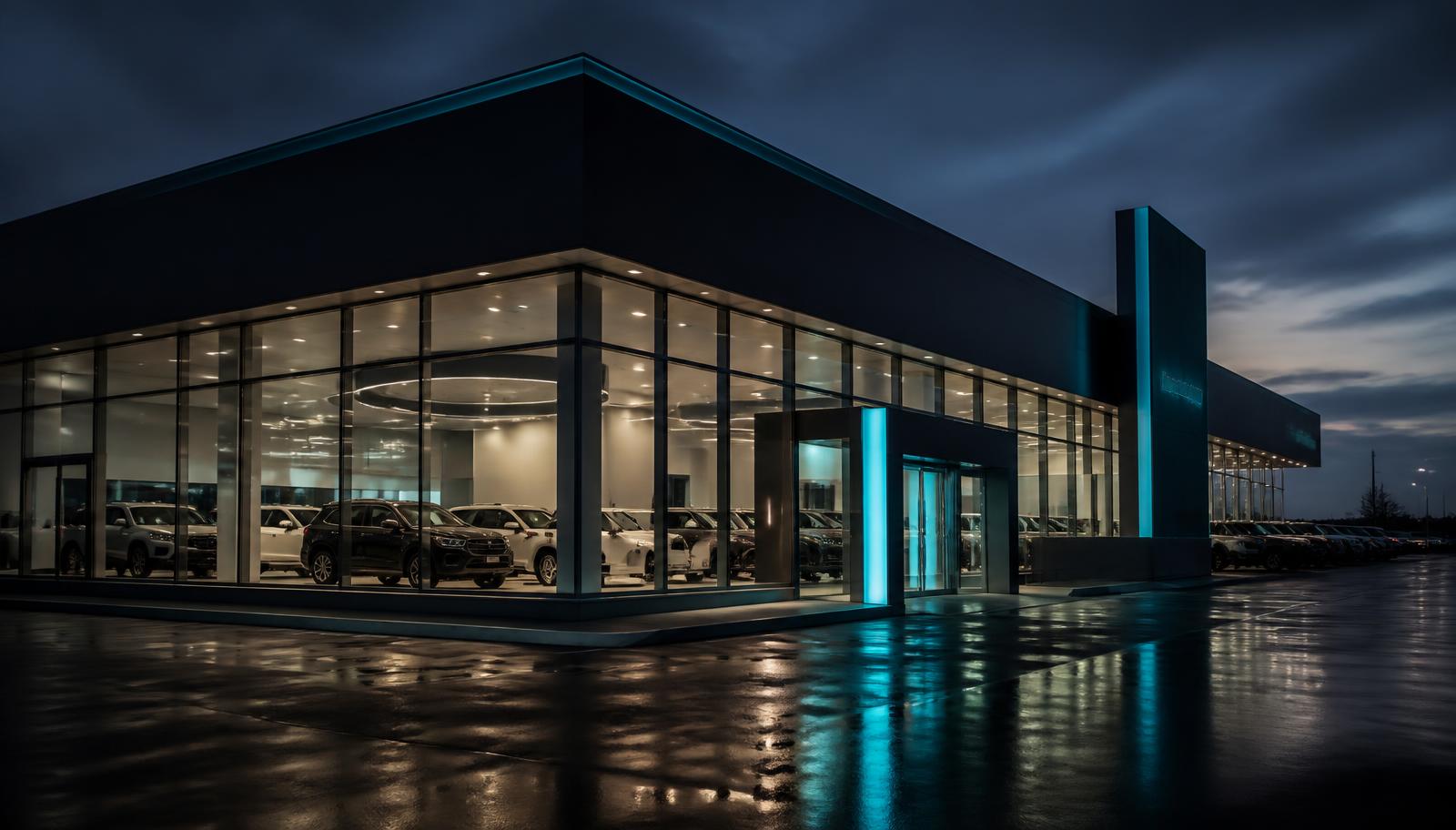 Canadian dealership showroom at dusk